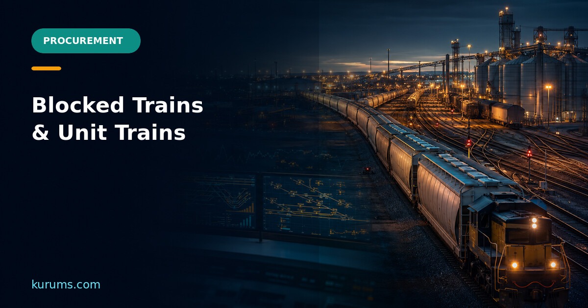 { "raw": "Blocked Trains and Unit Train Procurement: Planning Rail Capacity and Delay Controls", "rendered": "Blocked Trains and Unit Train Procurement: Planning Rail Capacity and Delay Controls" } — Kurums Procurement Hub featured image