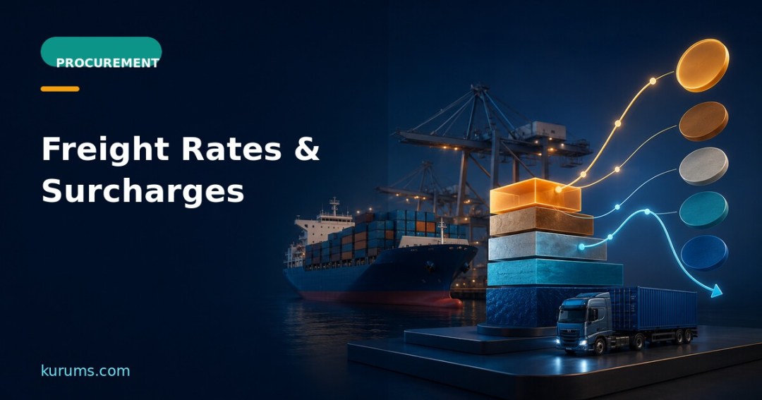 Freight rate and surcharge components forming total landed logistics cost