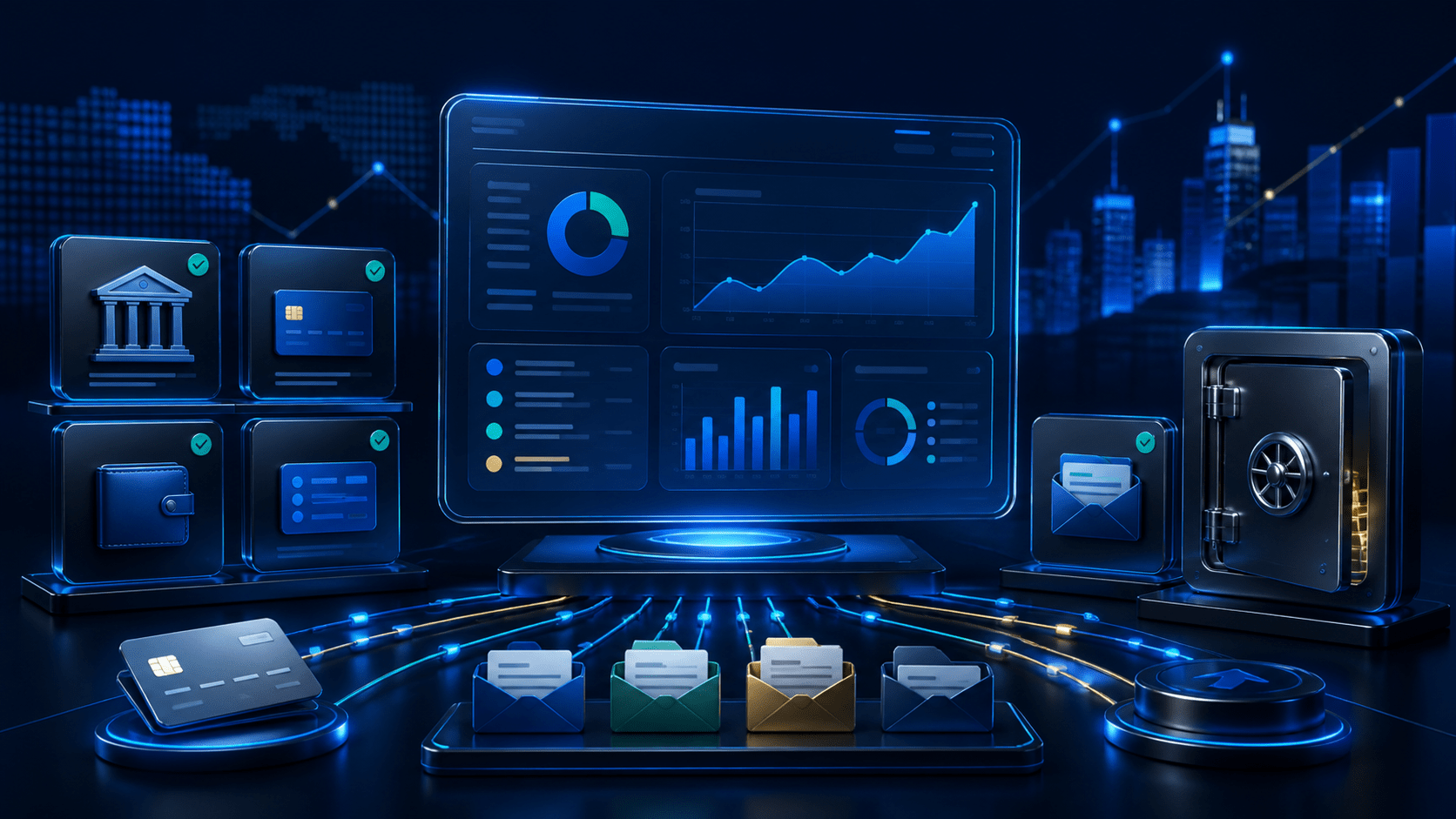 Startup business banking platform dashboard with accounts, cards and cash management tools