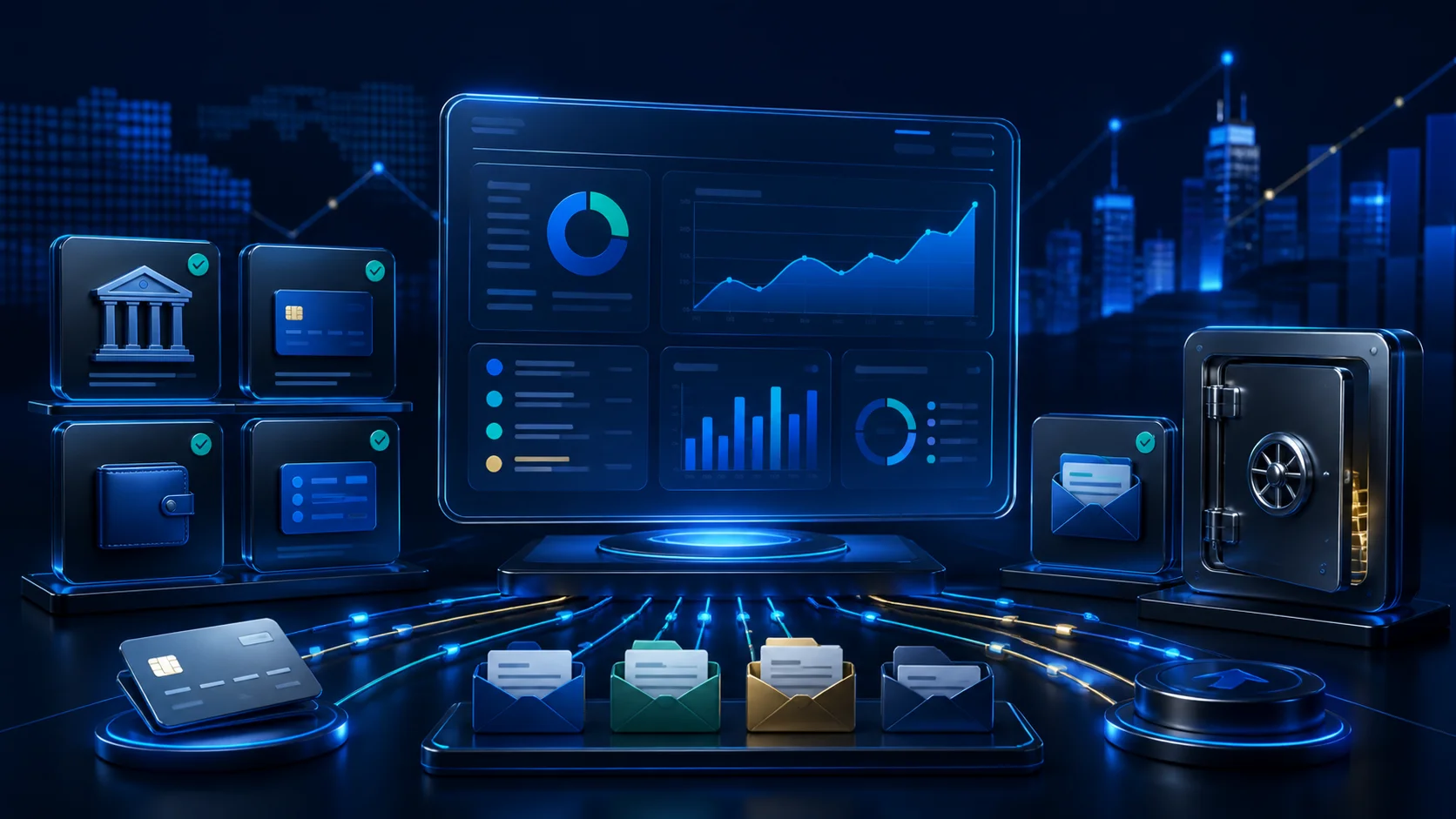 Startup business banking platform dashboard with accounts, cards and cash management tools