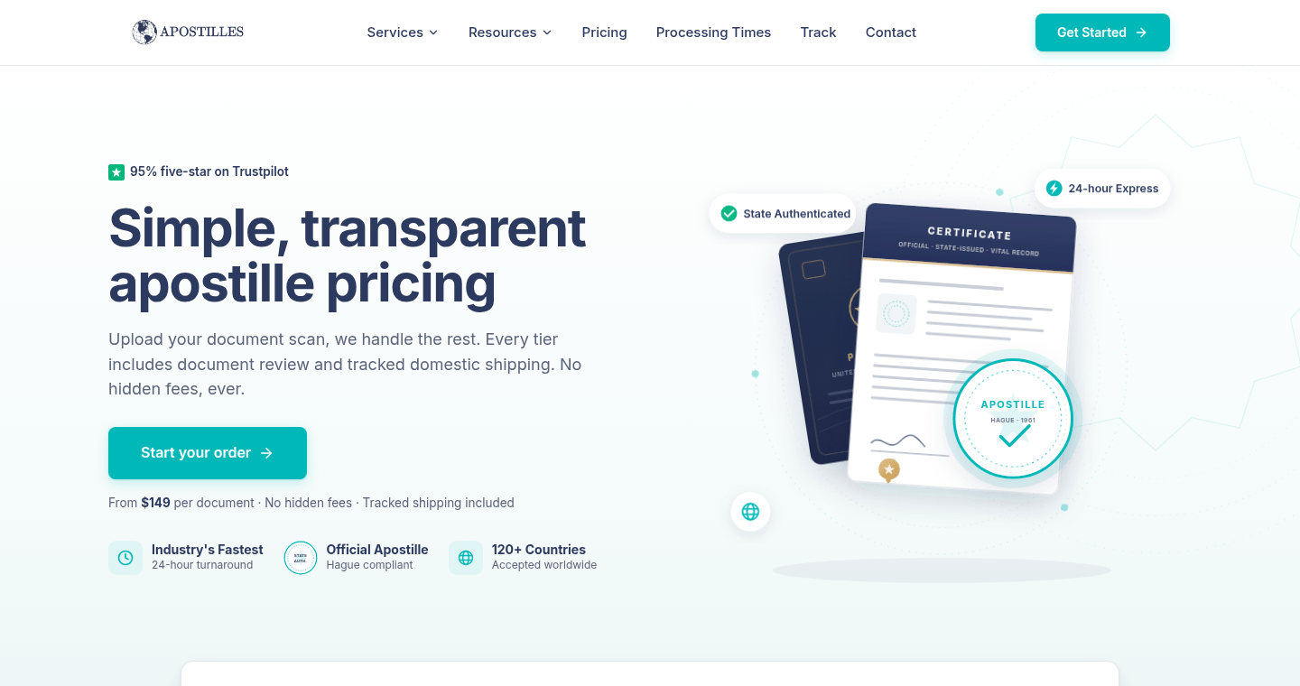 Apostilles.us apostille pricing tiers page