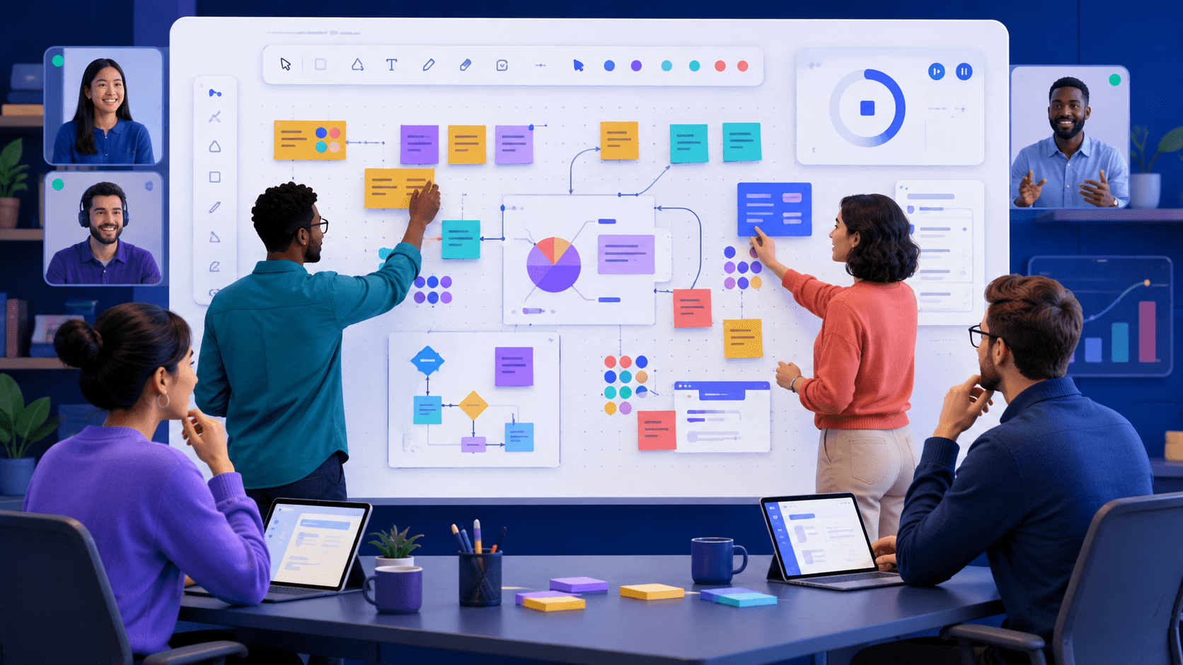 Team comparing online whiteboard software