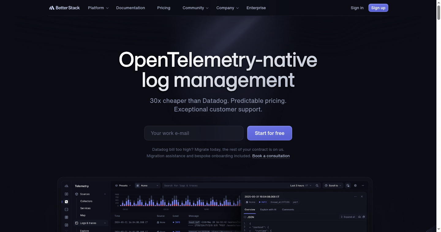 Better Stack (Logs) official homepage