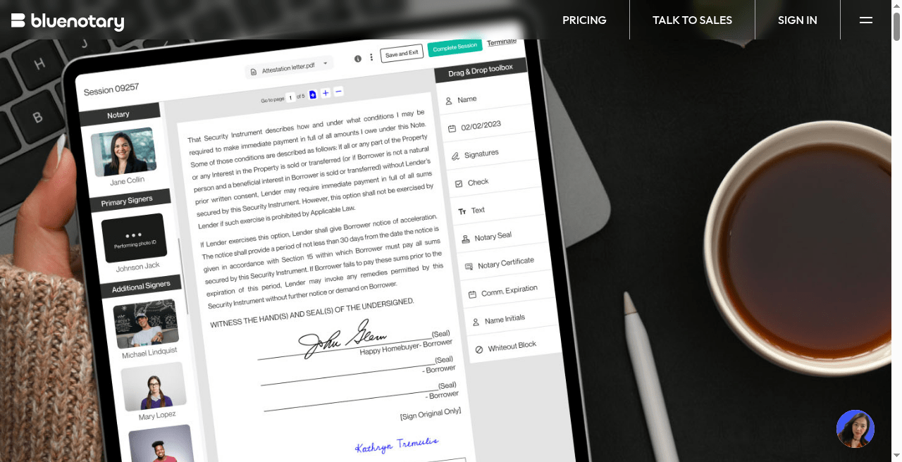 BlueNotary remote online notary page