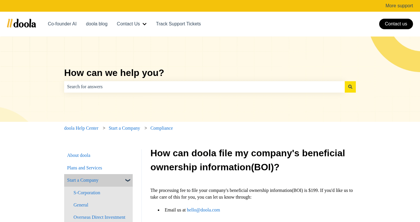 doola help center BOI filing article