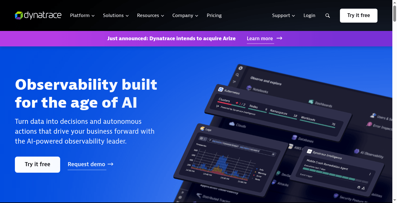 Dynatrace official homepage