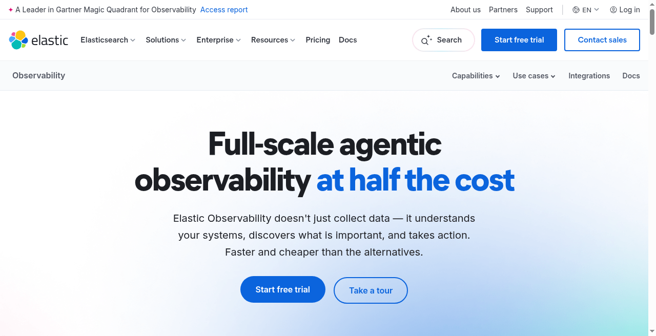 Elastic Observability official homepage