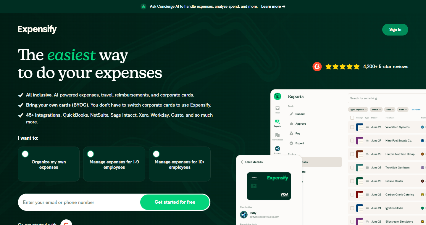 Expensify official homepage