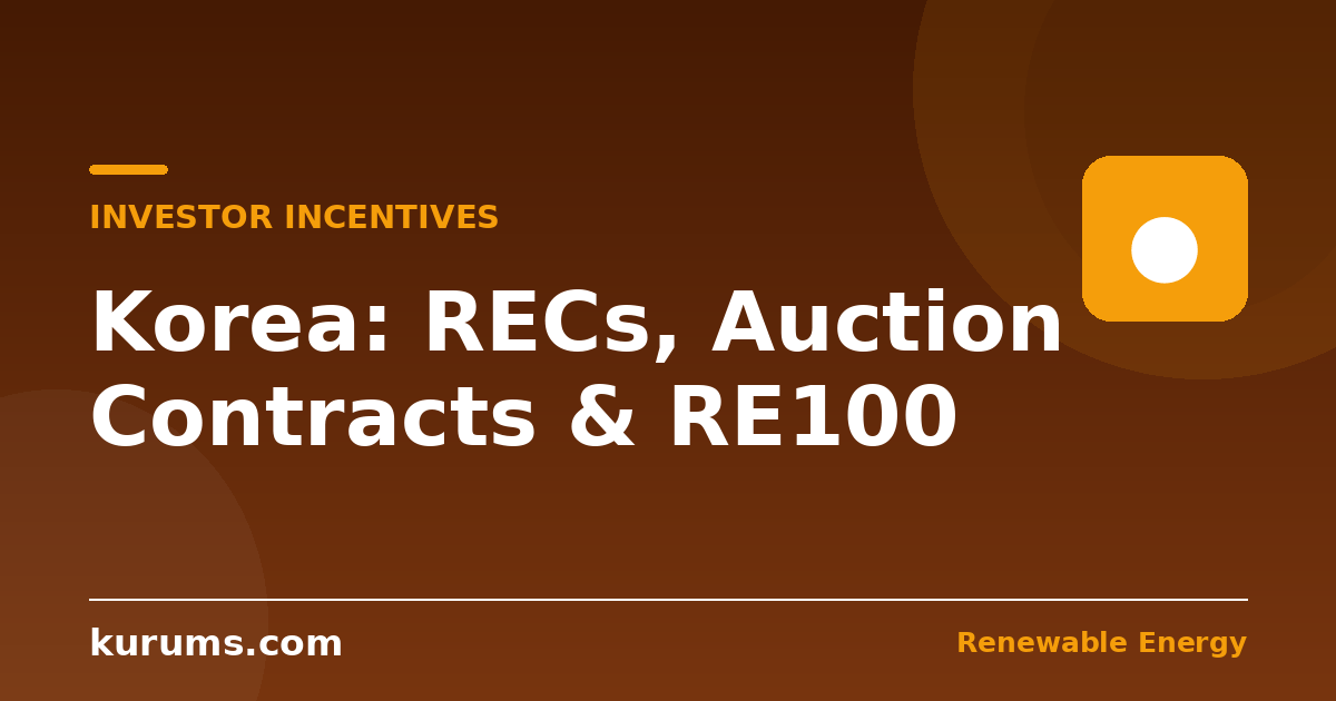 What Incentives Does South Korea Offer Renewable Investors? REC Legacy, 2027 Auction Contracts, and RE100 Demand