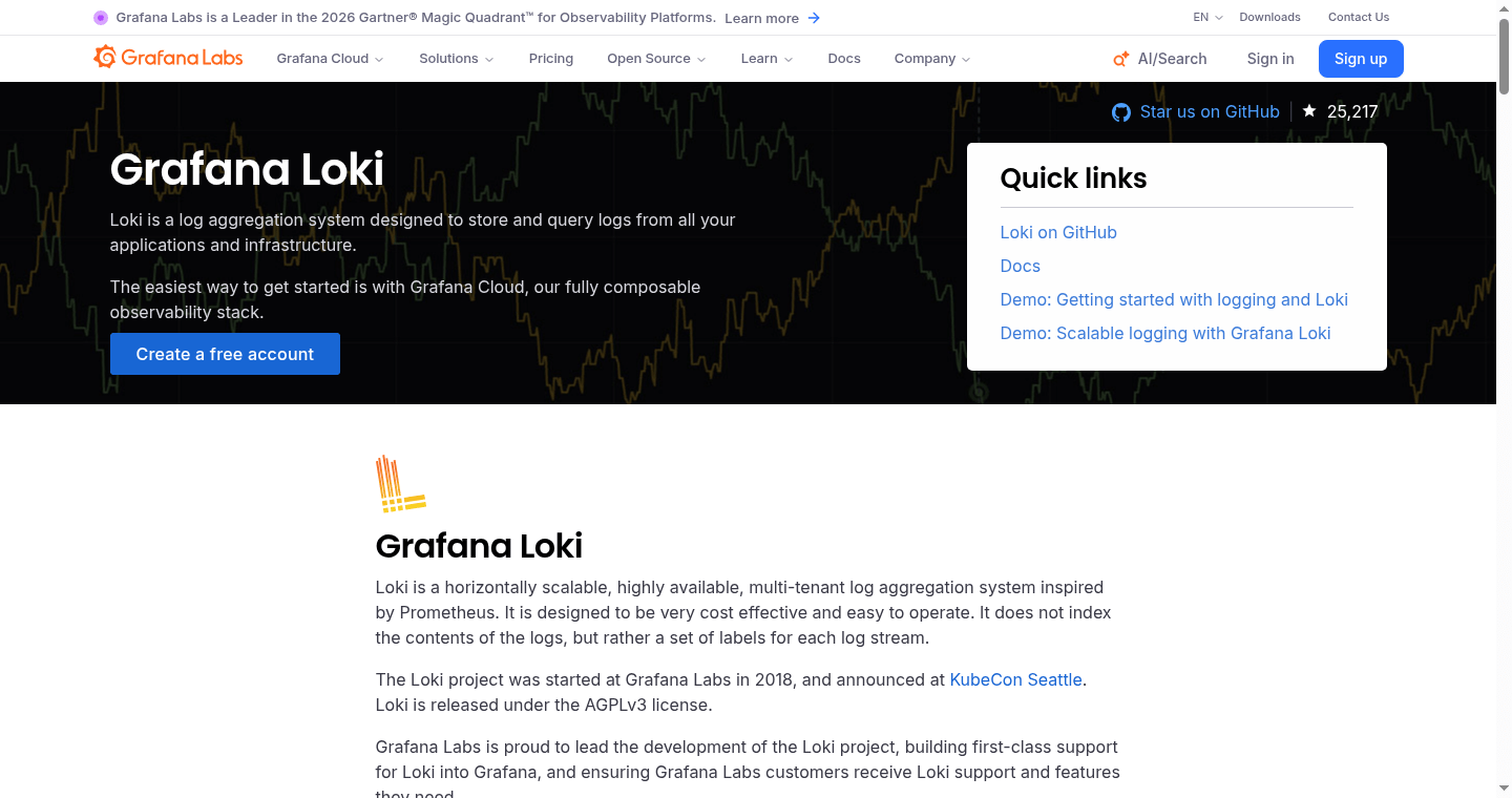 Grafana Loki / Grafana Cloud Logs official homepage