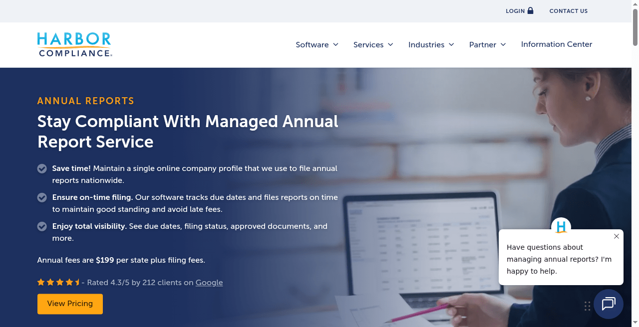Harbor Compliance annual report service page