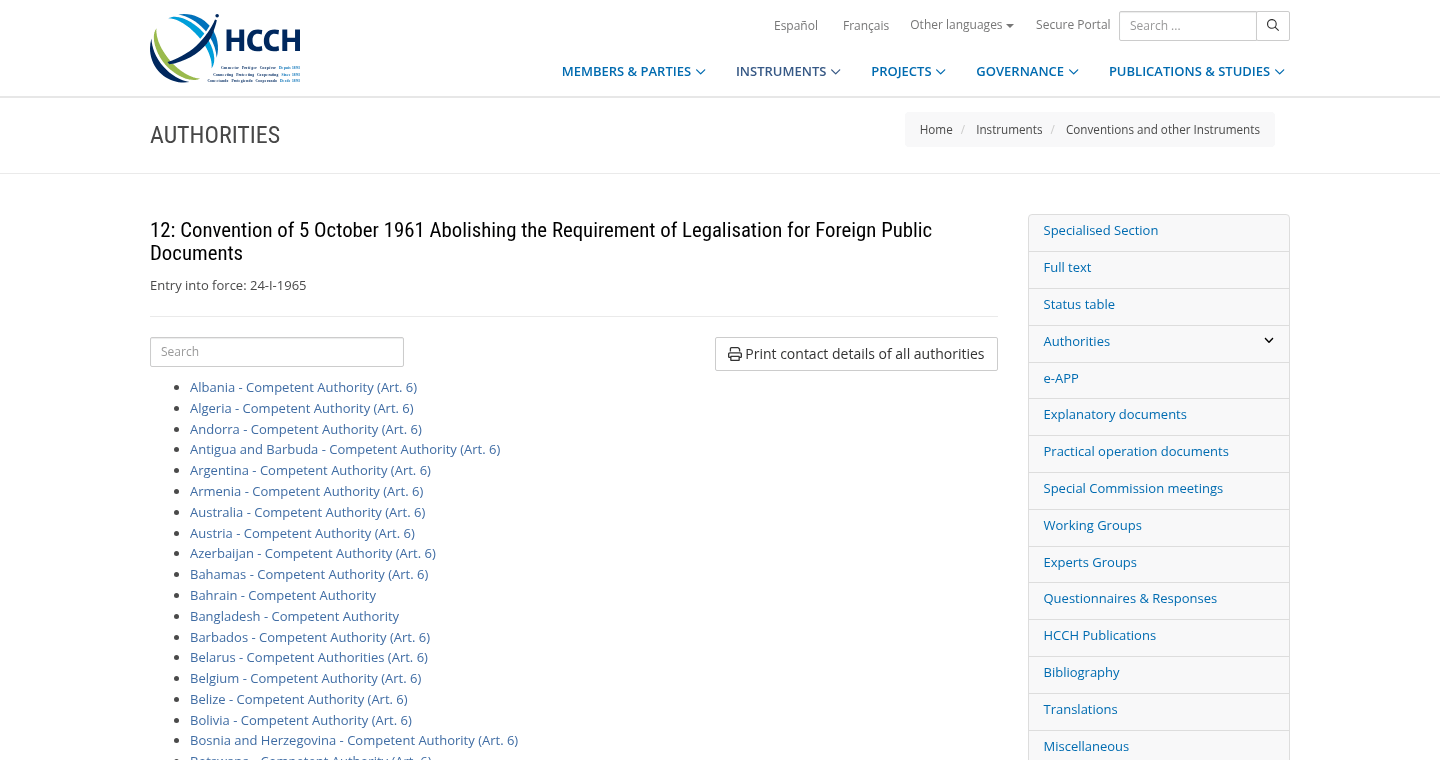 HCCH Apostille Convention competent authorities listing