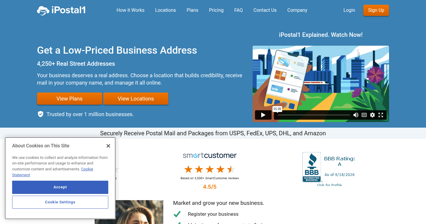 iPostal1 business address plans page