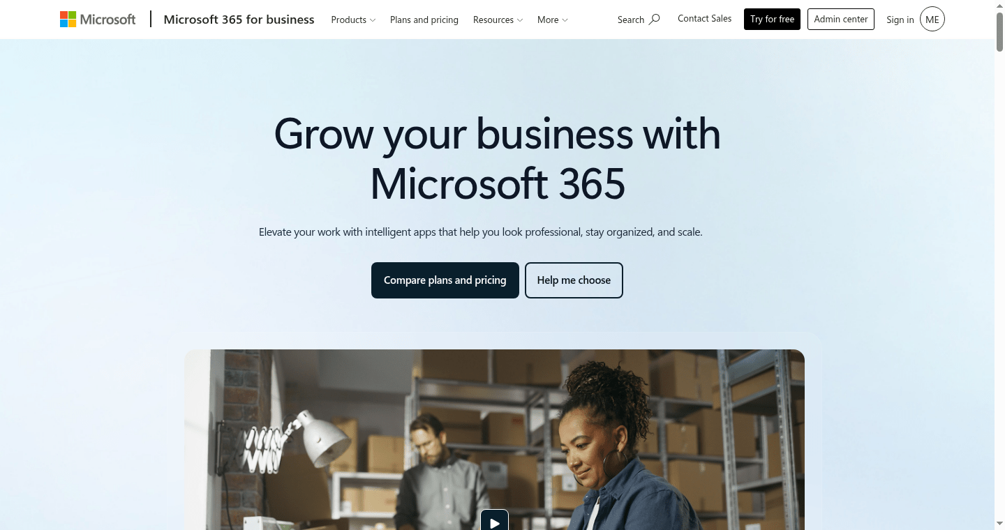 Microsoft 365 for business official homepage