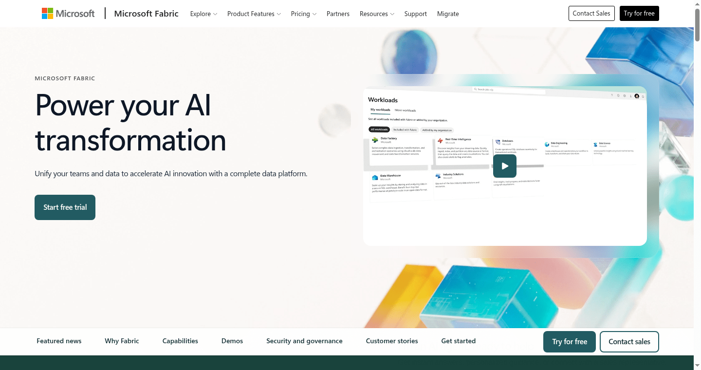 Microsoft Fabric official homepage