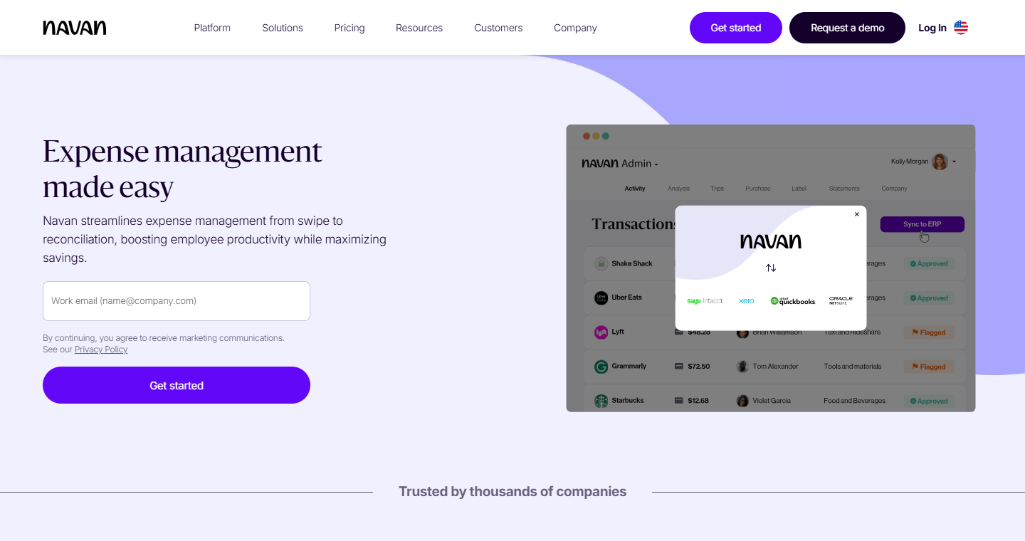 Navan official expense management page