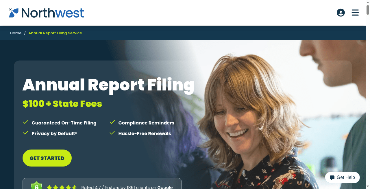 Northwest Registered Agent annual report filing page