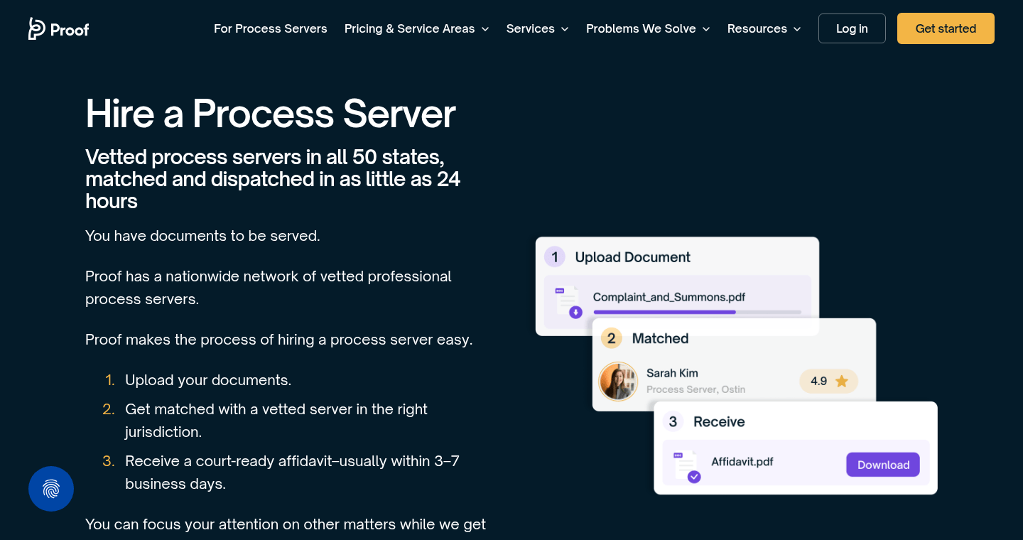Proof hire a process server page