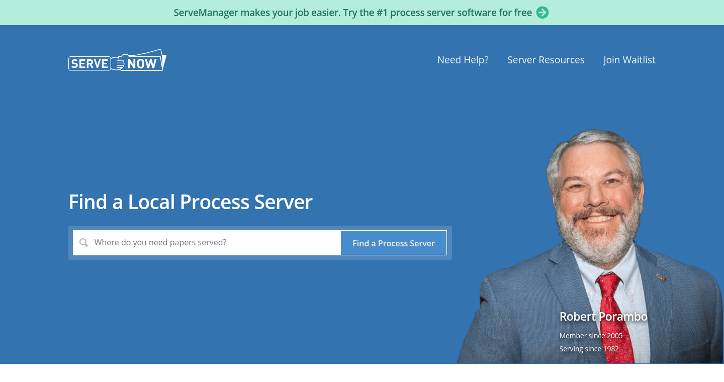 ServeNow process server directory homepage