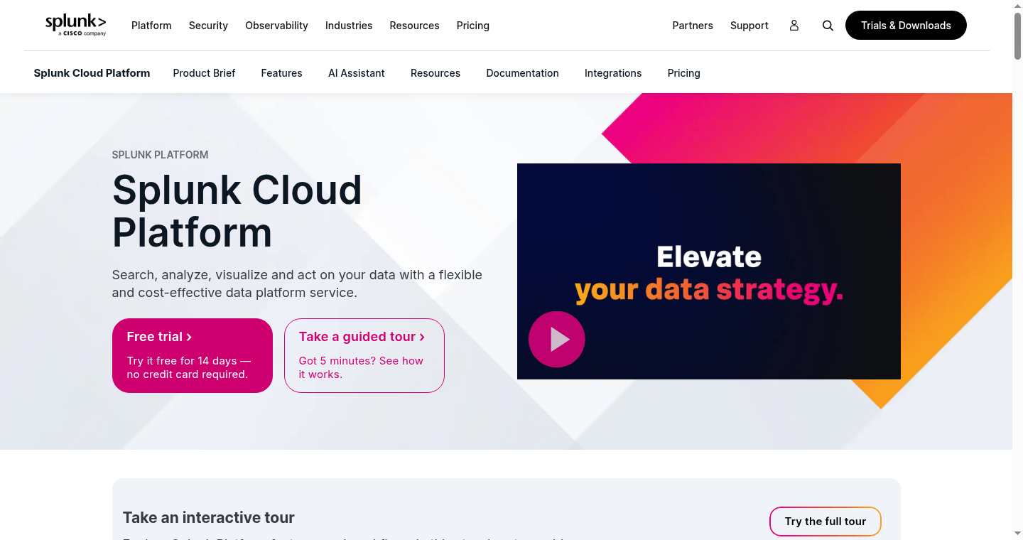 Splunk Cloud Platform official homepage