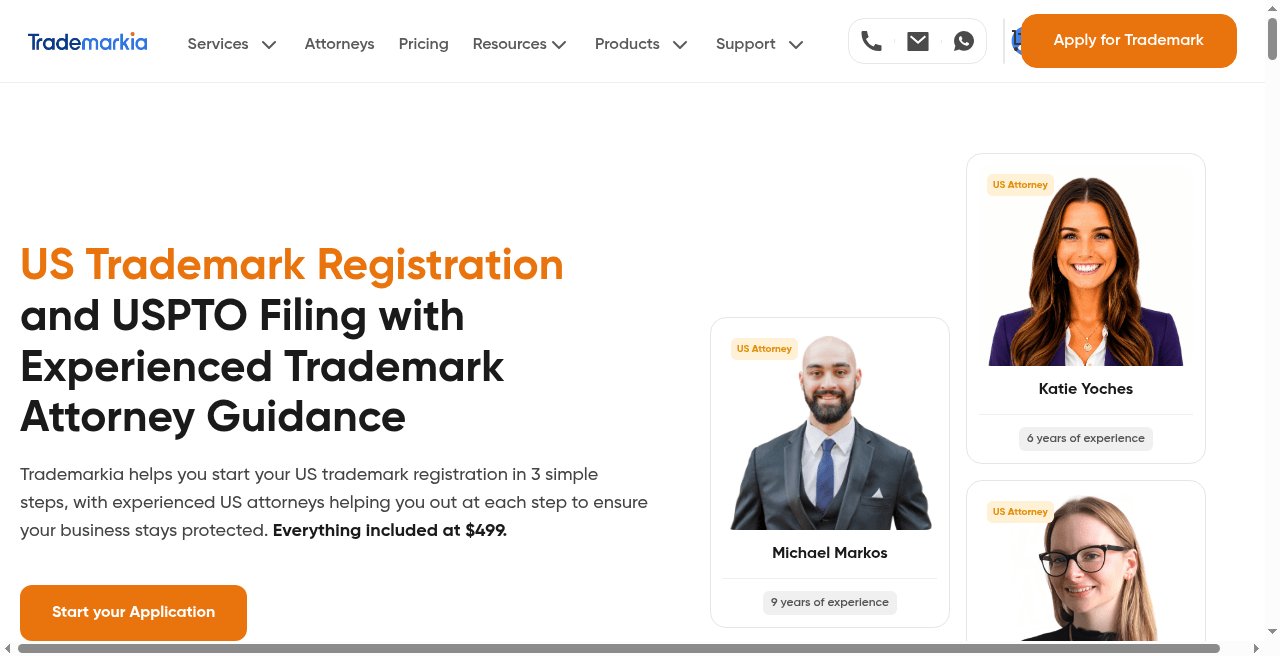 Trademarkia trademark registration page