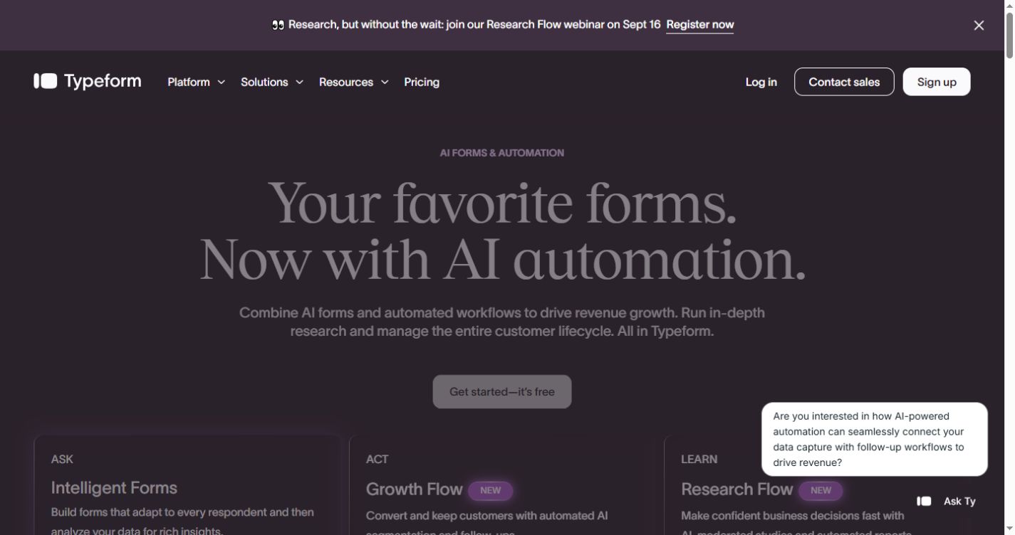 Typeform official homepage