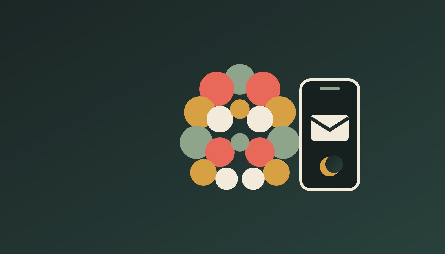 Illustration: a phone showing an envelope and a crescent moon beside a cluster of mirrored discs