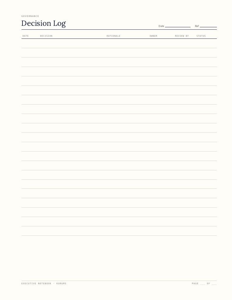 Executive Notebook — Printable Interior: Meeting Notes, Decision Log, 1:1, Weekly Review (12 page designs, Letter + A4) - Image 4