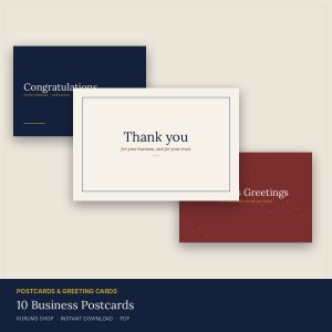 Business Postcards & Client Cards — 10 Printable Designs (Thank You, Congratulations, Welcome, Season's Greetings) 6×4 in